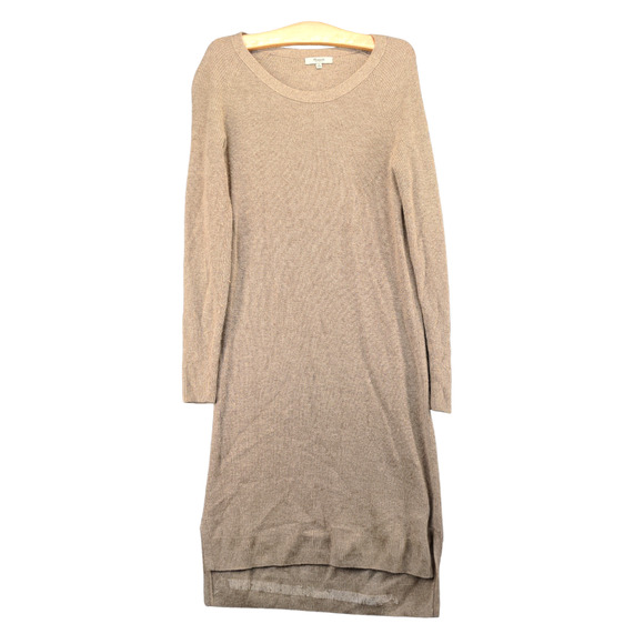 Madewell Womens Knit Sweater Dress Tan Small Long Sleeve Raglan Side Slit Hi-Low - Picture 1 of 13